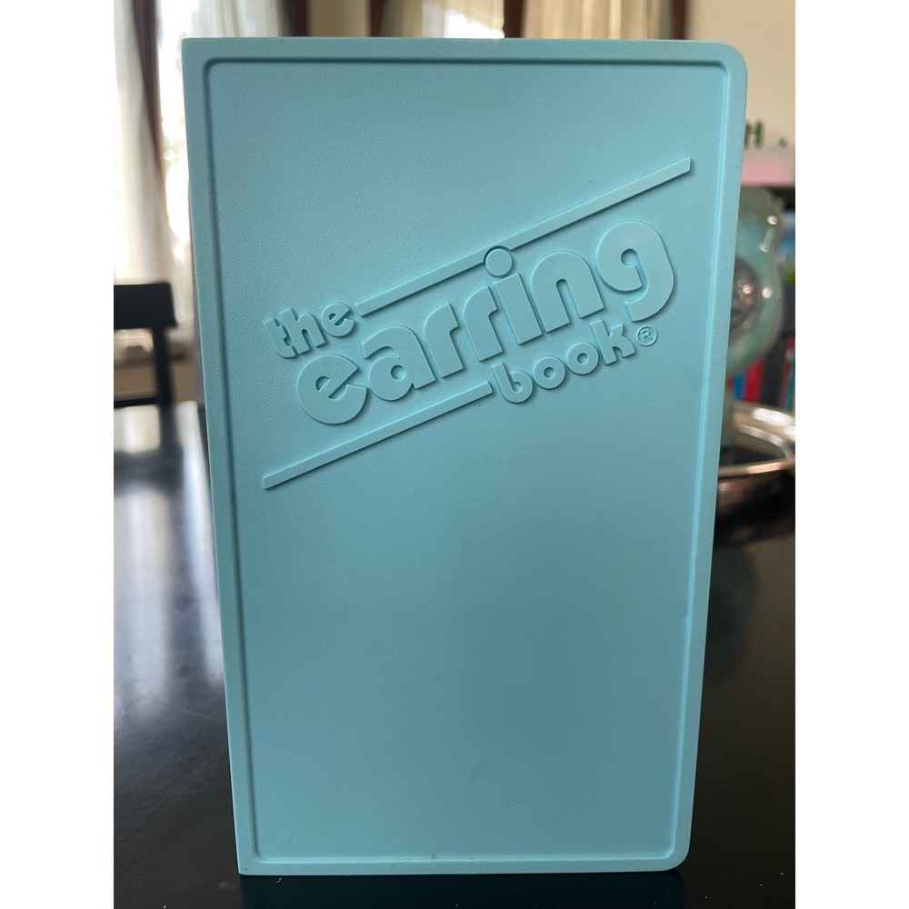Vintage The Earring Book Jewelry Organizer Blue Plastic Storage Case Retro